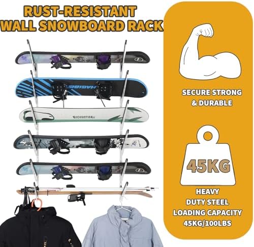 Snowboard Wall Racks, Adjustable Storage Rack for Ski, Surfboard, Wakeboard, Snowboard Wall Mount Display, White/Black - Image 4