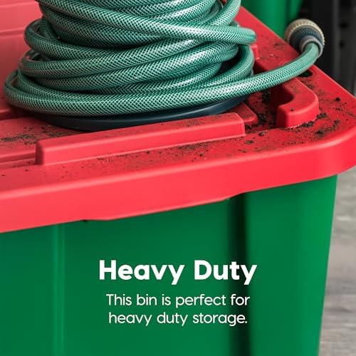 IRIS USA 4-Pack 12 Gallon Storage Bins with Lids |Made in USA| Heavy Duty Plastic Tote Containers for Seasonal Organization, Large - Green/Red - Image 5