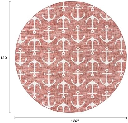 Unique Loom Outdoor Coastal Collection Area Rug - Ahoy (10' Round, Rust Red/ Ivory) - Image 2