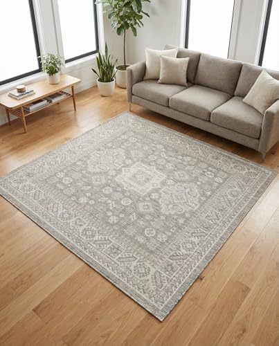 Rugs.com - Outdoor Aztec Rug – 6 Ft Square Light Gray Indoor/Outdoor Rug – Washable, Stain-Resistant for Patios, Decks, and Porches by Rugscom