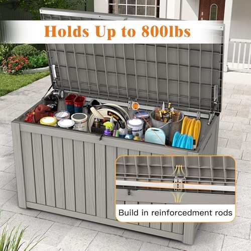 Outdoor Extra Large Storage Cabinet Deck Box, 200 Gallon Heavy Duty Deck Boxes, Weatherproof & UV-Resistant Lockable Patio Storage Cabinet for Garden Tools, Patio Furniture, - Image 4