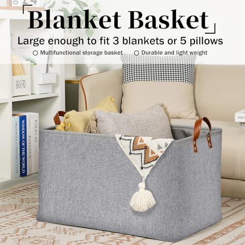 DULLEMELO Large Grey Storage Baskets 70L Oversized Dog Toy Bin Basket, Collapsible 22" X 15" X 13" Extra Large Fabric Baskets for Storage Clothes, Toys, Blankets Organizers (Grey) - Image 5