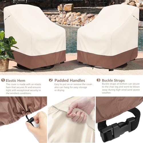 Okcool Patio Chair Covers,Heavy Duty 600D Outdoor Furniture Covers Fits up to 35"W x 37"D x 38.5"H inches -2 Pack,Beige & Brown - Image 4