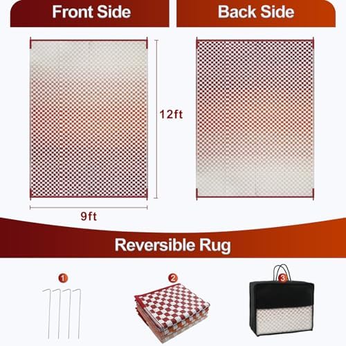 Wonnitar Waterproof 9x12 Outdoor Rug - Orange Red Gradient Plastic Straw Rug for Patio, Extra Large Portable Outside Mat for RV Camping Deck, Reversible Colorful Outdoor Carpet - Image 2