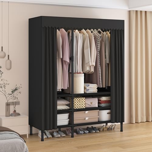 Portable Closet with Cover 43.3"x17.7"x65.7" Wardrobe Closet Black - Image 2