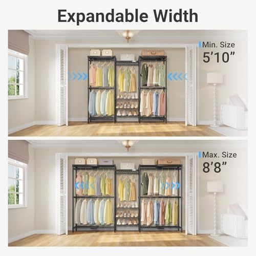 VIPEK X3S Expandable Closet System, Heavy Duty Freestanding Closet Organizer with Shoe Shelves, 5 Hanging Rods & 8 Adjustable Shelves, Fits 5.10 to 8.8 FT, Black - Image 2