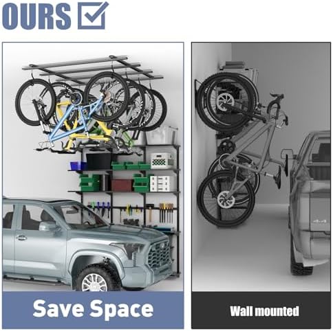 WALMANN Garage Ceiling Bike Rack, Adjustable Overhead Bicycle Storage System – Stores 4 Bikes Horizontally or 8 Bikes Vertically, Ceiling-Mount Bike Hanger for Road & Mountain Bikes - Image 7