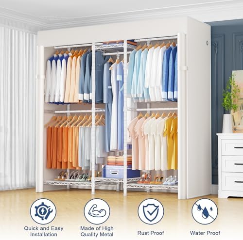 Ulif E12C Heavy Duty Closet Organizer System，Freestanding Clothing Rack, Adjustable Garment Rack 57.1" W x 16" D x 76.5" H Holds 860 lbs, White Clothing Rack with White Dustproof Cover - Image 5