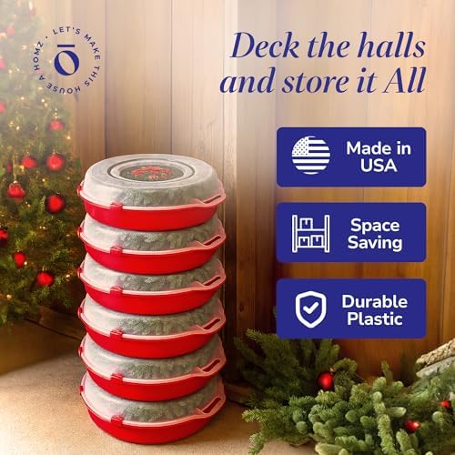 HOMZ Holiday Storage 24" Clear Plastic Wreath Container, Red, 6 Pack - Image 5