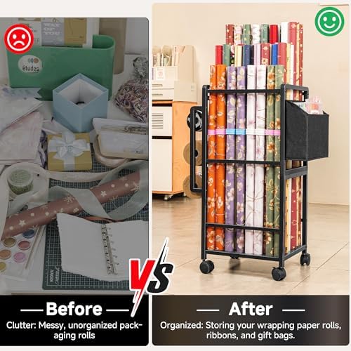 Aquzee Wrapping Paper Storage, Rolling Gift Wrap Storage Stand - Image 5