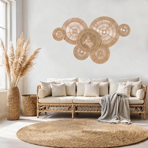 Mokof 7 Pack Handwoven Boho Baskets Wall Decor | Brown | 7"- 17" Diameter - Image 2