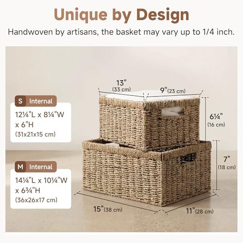 StorageWorks Wicker Storage Baskets,Natural Seagrass Storage Baskets,2-Pack - Image 3