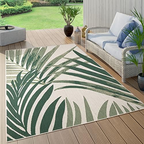 Paco Home Tropical Outdoor Rug Palm Tree & Jungle Design Flatweave in Green Beige, Size: 5'3" x 7'7" by PacoHome