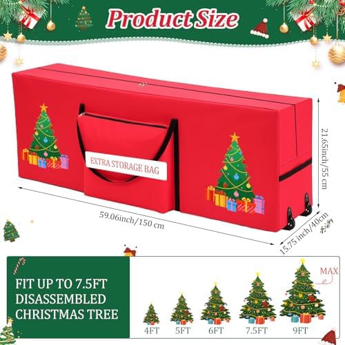 Sadnyy Rolling Christmas Tree Storage Bag 9 Ft, Xmas Artificial Storage Bags with 2 Swivel Wheels, 600d Oxford Fabric Box with Reinforced Handle for Disassembled Tree - Image 3