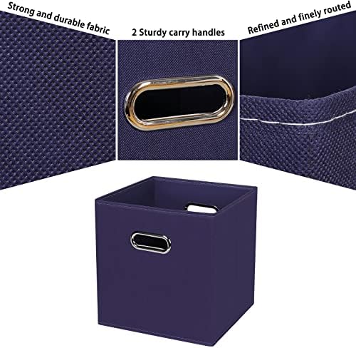 Fabric Cubby Storage Bins,13x13x13 Inches,Cube Organizer Bin Foldable Storage Boxes with Dual Handles Fabric Organizer Box and collapsible Storage basket,Set of 8,Navy Blue - Image 7