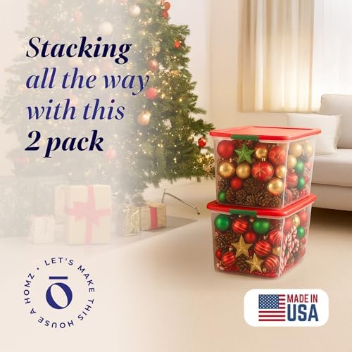 HOMZ Clear Plastic Storage Bin with Secure Latching Red Lid, 64 Qt, 2 Pack - Image 2