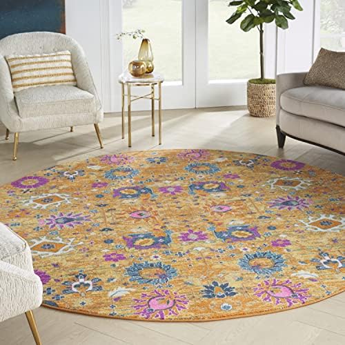 Nourison Home Passion Sunburst 8' x Round Area Rug, Boho, Moroccan, Bed Room, Living Room, Dining Room, Kitchen, Easy Clean, Non Shedding, (8' Round) by NourisonHome