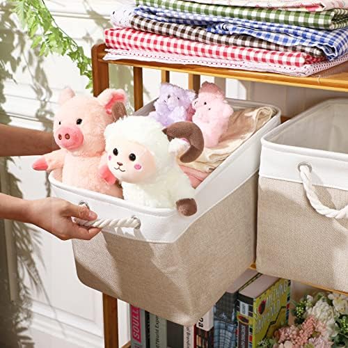 meekoo 8 Pack Fabric Storage Bins Baskets, 15 x 11 x 9.5 in, Beige - Image 2
