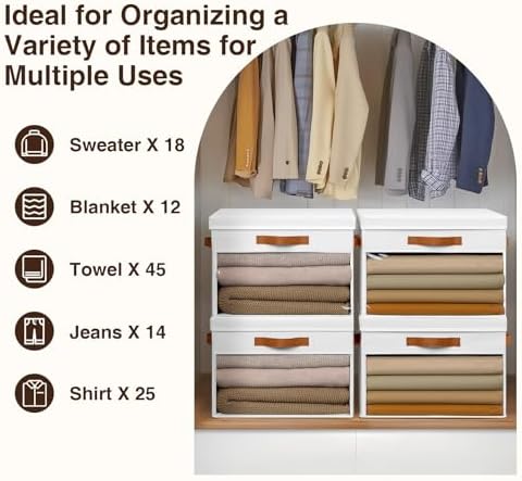 Homsorout Large Storage Bins with Lids - 6 Pack Foldable Decorative Organizers with Clear Windows & Handles, Cube Storage Organizers for Clothes, Blankets, Sweaters, CD, White - Image 5