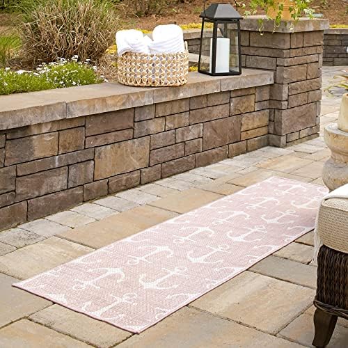 Unique Loom Outdoor Coastal Collection Area Rug - Ahoy (2' 7" x 12' 2" Runner, Pink/ Ivory) - Image 5