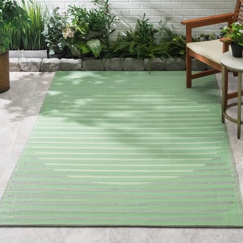 Fab Habitat Striped Outdoor Rug - Waterproof, Fade Resistant, Crease-Free, Reversible - Premium Recycled Plastic - Patio Porch Balcony Deck - Kyoto - Green - 8 x 10 ft by FabHabitat