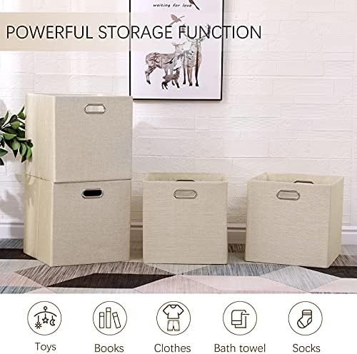 13x13x13 Inch Foldable Cube Storage Bins with Metal Handles, 4 Pack - Image 5