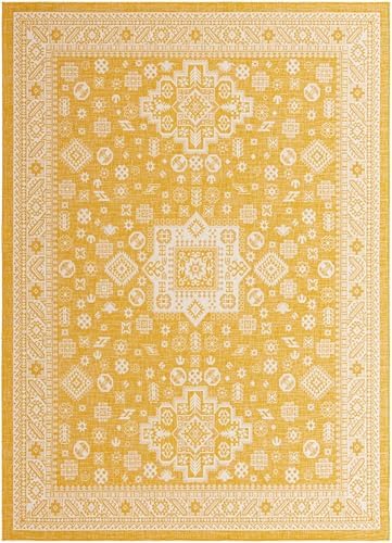 Rugs.com - Outdoor Aztec Rug – 10' x 13' 1 Yellow Indoor/Outdoor Rug – Washable Stain-Resistant Area Rug for Patios, Decks, and Porches - Image 2