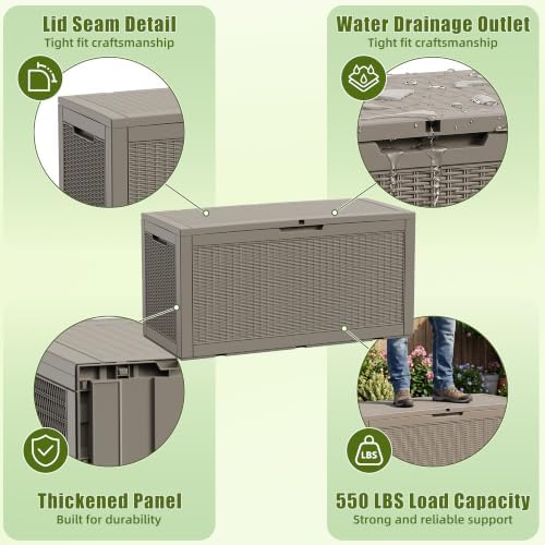 Vixzen 160 Gallon Deck Box, Waterproof Resin Outdoor Storage Box, Lockable - Image 6