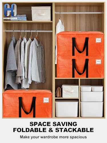 HOMESURE Supports 200lbs Heavy Duty Moving Bags - Strong Zipper & Wrap-Around Handles - Water-Resistant Storage Totes, Durable Alternative to Moving Boxes - 40 Pack - Orange - Image 6