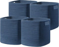 UBBCARE Set of 4 Cotton Rope Basket 12 X 12 X 12 Inches, Woven Storage Baskets for Shelves, Organizing with Handles, Cube Storage Bins for Storage Books, Magazines, Navy Blue by UBBCARE