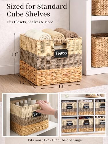 13 Inch Cube Storage Bins, 4 Pack Wicker Storage Baskets, Natural - Image 3