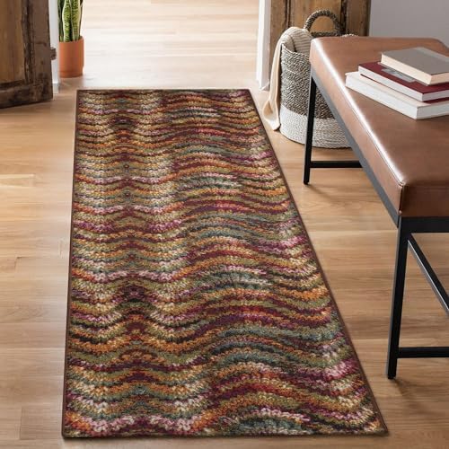 Liora Manne Marina Indoor/Outdoor Power Loomed Synthetic Blend Low Profile Area Rug - Contemporary Graphic Casual Colorful (Ripple Multi) (1'11" x 7'6") by LushDecor
