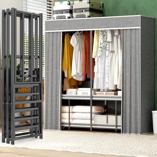 Umeiga Heavy Duty Portable Closet with Cover 1200Ibs Foldable Covered Clothes Rack for Hanging Armoire Wardrobe Closet System Freestanding Coat Storage Garment Racks 71" W x 71" H x 20" D by Umeiga
