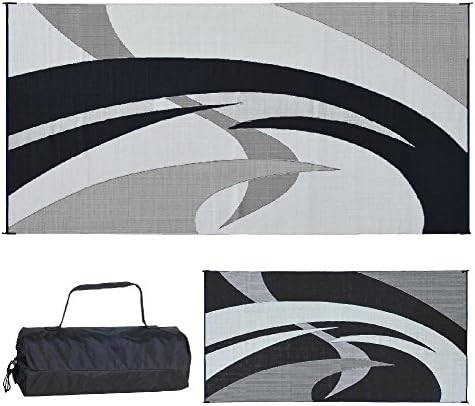Stylish Camping 159181 9-feet by 18-feet Reversible Mat, Plastic Straw Rug, Large Floor Mat for Outdoors, RV, Patio, Backyard, Picnic, Beach, Polypropylene (PP) , Camping (Black/White) by StylishCamping