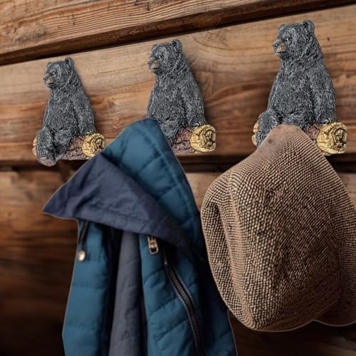 Set of 4 Resin Black Bear Wall Hooks Rustic Cabin Towel Coat Rack - Image 5