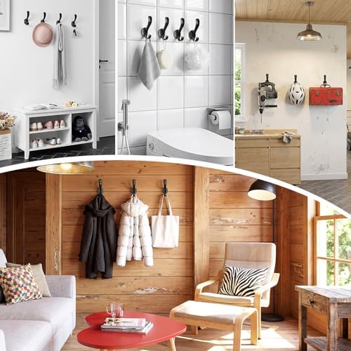 Coat Hooks Heavy Duty - Durable wall Mounted Hooks Aluminum Alloy Towel Hooks for Hanging Towel, Key, Robe, Scarf, Entryway Cubicle Closet Mudroom Bathroom Garage (12 Pack-Black) - Image 4