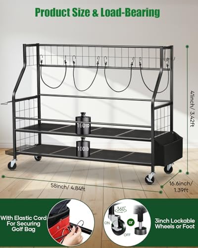 FHXZH Golf Bag Storage Garage Organizer - Golf Bag Stand with Wheels - Image 2