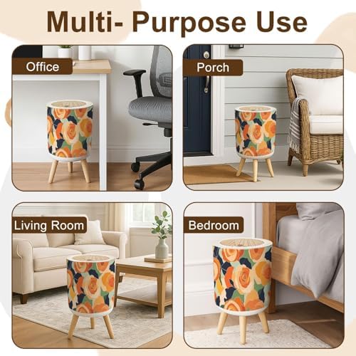 Trash Can with Lid Artistic Seamless Abstract Flowers Creative Collage Contemporary Small Garbage Can with Legs Waste Bin Press Cover Wastebasket for Kitchen Bathroom Living Room 7L/1.8 Gallon - Image 5