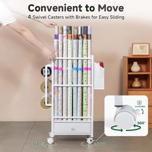 Aquzee Wrapping Paper Storage, Adjustable Gift Wrap Station with Drawer - Image 6