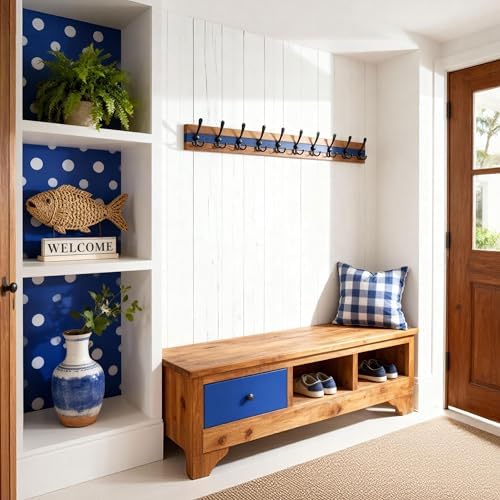 SKOLOO Rustic Coat Rack Wall Mount- 38-1/8" Long Coat Hooks for Wall with 10 Triple Hooks for Hanging Coats, Hats or Tools, Western National Parks Collection, Wood Brown & Blue, Pack of 2 - Image 3