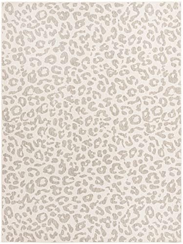 Unique Loom Outdoor Safari Collection Area Rug - Leopard (9' x 12' 2" Rectangle, Ivory Gray) - Image 3