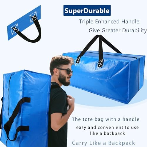 Heavy Duty Extra Large Blue Moving Bags with Strong Zipper Backpack Handles - Image 3