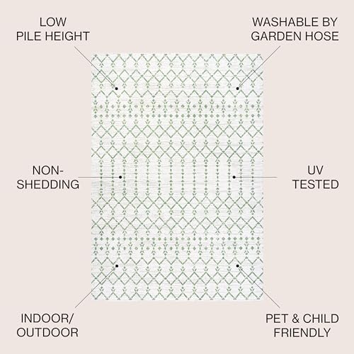 Eyely Moroccan Woven Square Rug 5X5 Green/Ivory, Indoor Outdoor Rug - Image 3