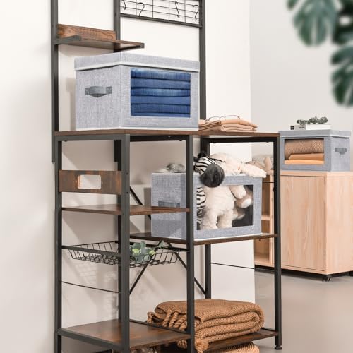 Homsorout Stackable Storage Bins with Lids - Medium Storage Box with Lids, Foldable Storage Bins, Wardrobe Clothes Organizer with Window, Cubes Storage Bins for Living Room, 6 Pack, Blended - Image 5