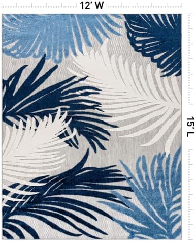 Rugshop Lucca Indoor/Outdoor Contemporary Floral Area Rug Navy 12' x 15' - Image 2