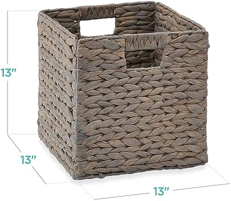 Best Choice Products 13x13in Pack of 5 Cube Storage Baskets, Water Hyacinth Multipurpose Collapsible Organizers, Handwoven Laundry Totes for Laundry, Living Room, Kids Room & Nursery - Gray - Image 2