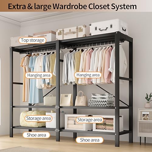 Heavy Duty Clothes Rack with Cover, Portable Wardrobe Closet with Magnetic Door & Black Steel Frame, Foldable Freestanding Garment Storage (Red-Magnetic Door, 70.8''L x 20.5''W x 67''H) - Image 4
