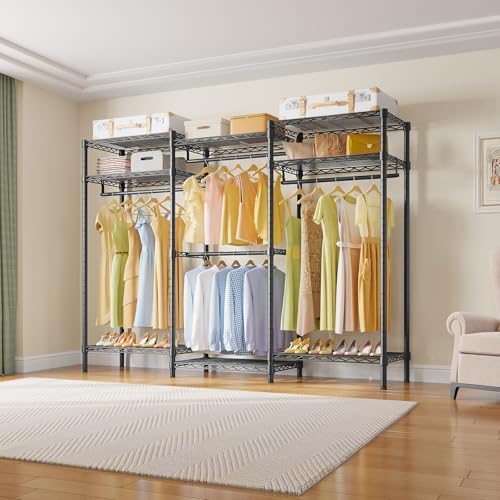 VIPEK V5i Garment Rack Heavy Duty Clothes Rack for Hanging Clothes, Portable Wardrobe Closet Freestanding Clothing Rack with 8 Adjustable Shelves & 4 Hang Rods, 68.9" L x 15.7" W x 76.4" H, Black - Image 3