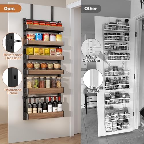 6-Tier Over The Door Pantry Organizer, Heavy-Duty Metal Wall Mount or Hanging Spice Rack, behind the door storage Shelves with Adjustable Basket, Back of Door Organizer for Kitchen Cabinet and Closet - Image 3
