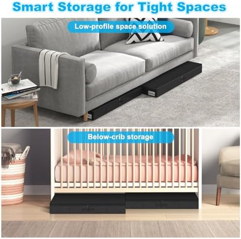 Under Bed Storage Container Bin 4 Pack, 4.5 Inch Slim Low Profile Underbed Clothes Storage Organizer for Dorm & Home, Use for Blanket and Toy Storage Box W/ Sturdy Bottom/Sides, Foldable Thick Fabric - Image 5